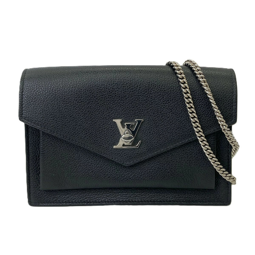 LOUIS VUITTON Pochette Lockme Chain Shoulder Bag Leather Black